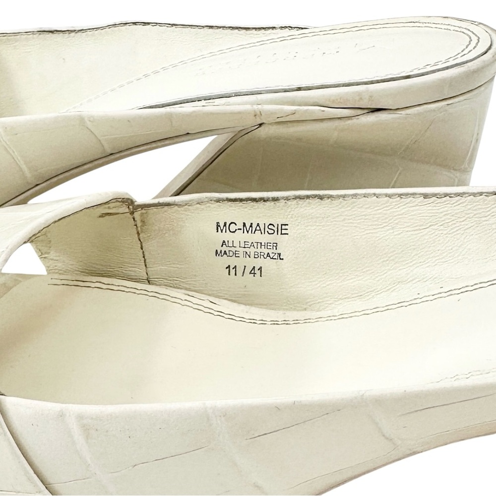 Mercedes Castillo Maisie White Square Toe Croc Embossed Leather Mules Sandals - Picture 7 of 9
